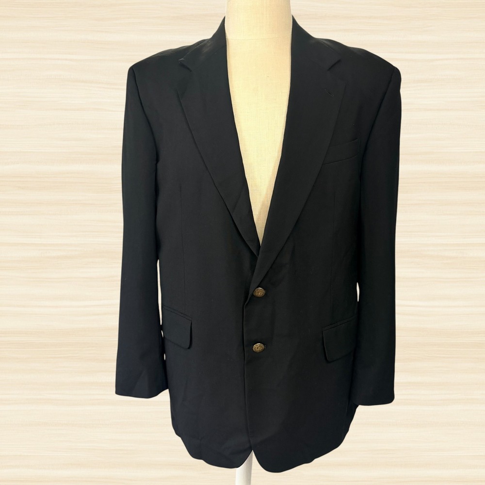 Oscar de la Renta Mens 43R 100% Wool Blazer Vintage Black Gold Button Sport Coat